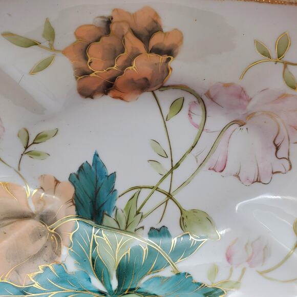Nippon Porcelain Serving Bowl Dish Rose Pink Peach Hand Painted Floral Antique - Picture 1 of 12